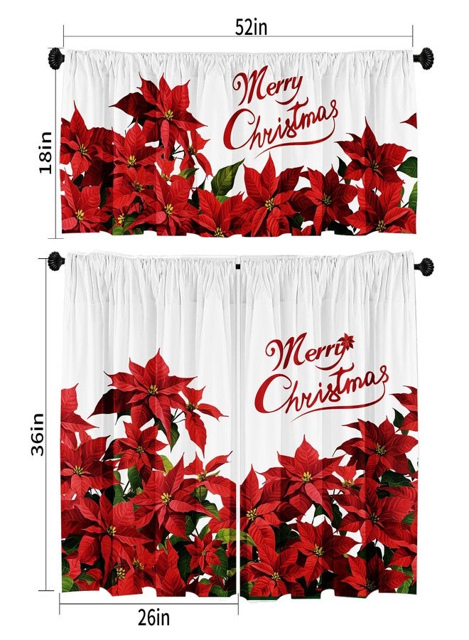 SUNWISHA Christmas Poinsettia Curtain Valances Set Upper Curtain 52'' Lx18'' W & Lower 36'' L x 26'' W x2 Merry Christmas Romantic Flowers - Kitchen/Bedroom Decor Red - Image 2